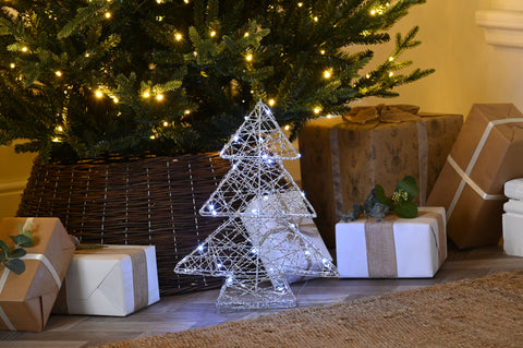 Festive LED Mesh Trees Festive Christmas BO Silver Lit Shimmer Tree With Timer 40cm