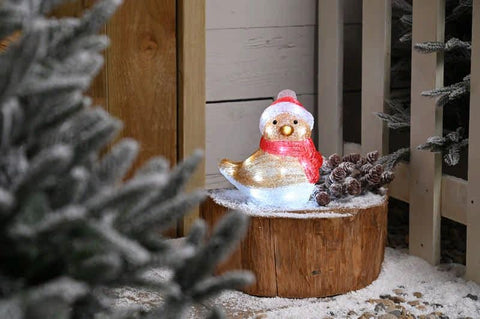 Festive Acrylic LED Figurines Festive Christmas LED 19cm Lit Acrylic Robin