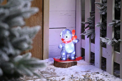 Festive Acrylic LED Figurines Festive Christmas LED 25cm lit acrylic Skiing Penguin