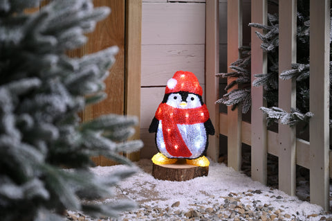 Festive Acrylic LED Figurines Festive Christmas LED 30cm Lit Acrylic Penguin with Scarf