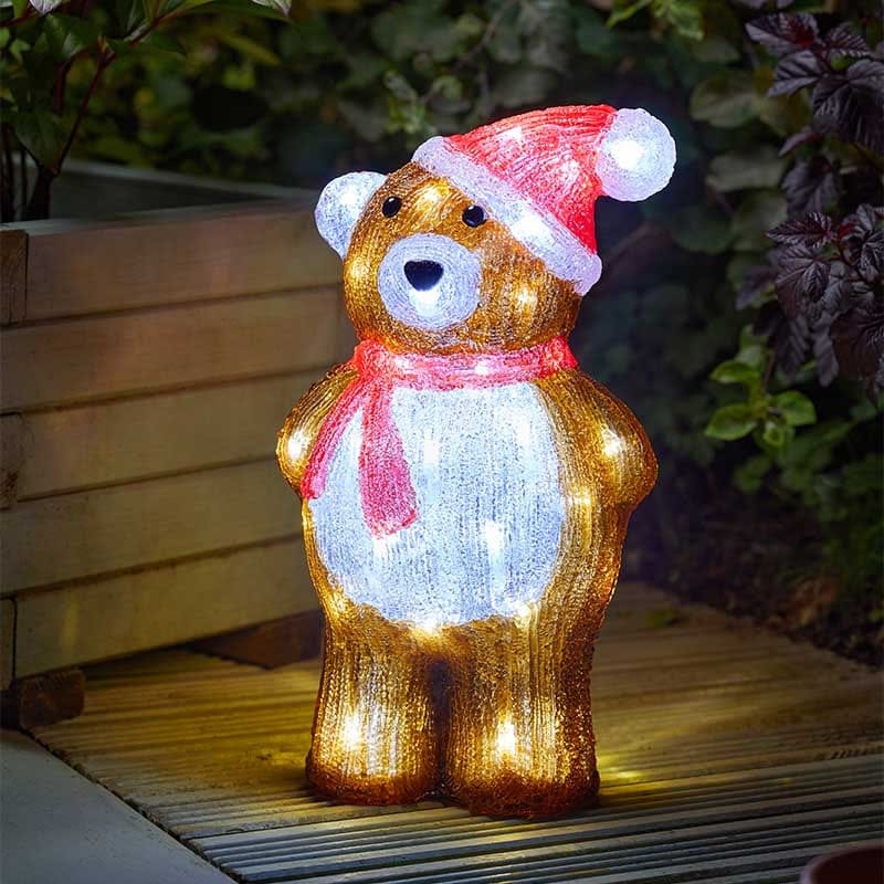Festive Acrylic LED Figurines Festive Christmas LED 34cm Lit Acrylic Teddy