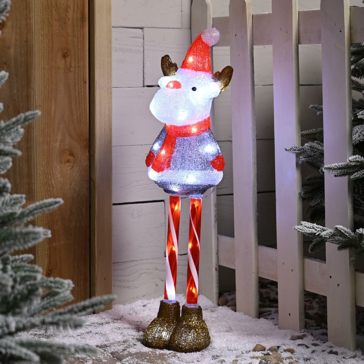 Festive Christmas LED 70cm lit acrylic candy Cane Leg Reindeer