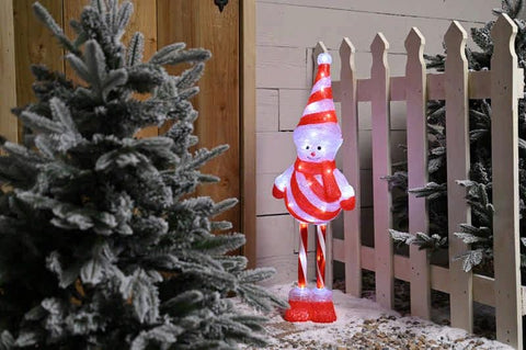 Festive Christmas LED 80cm lit acrylic candy stripe snowman
