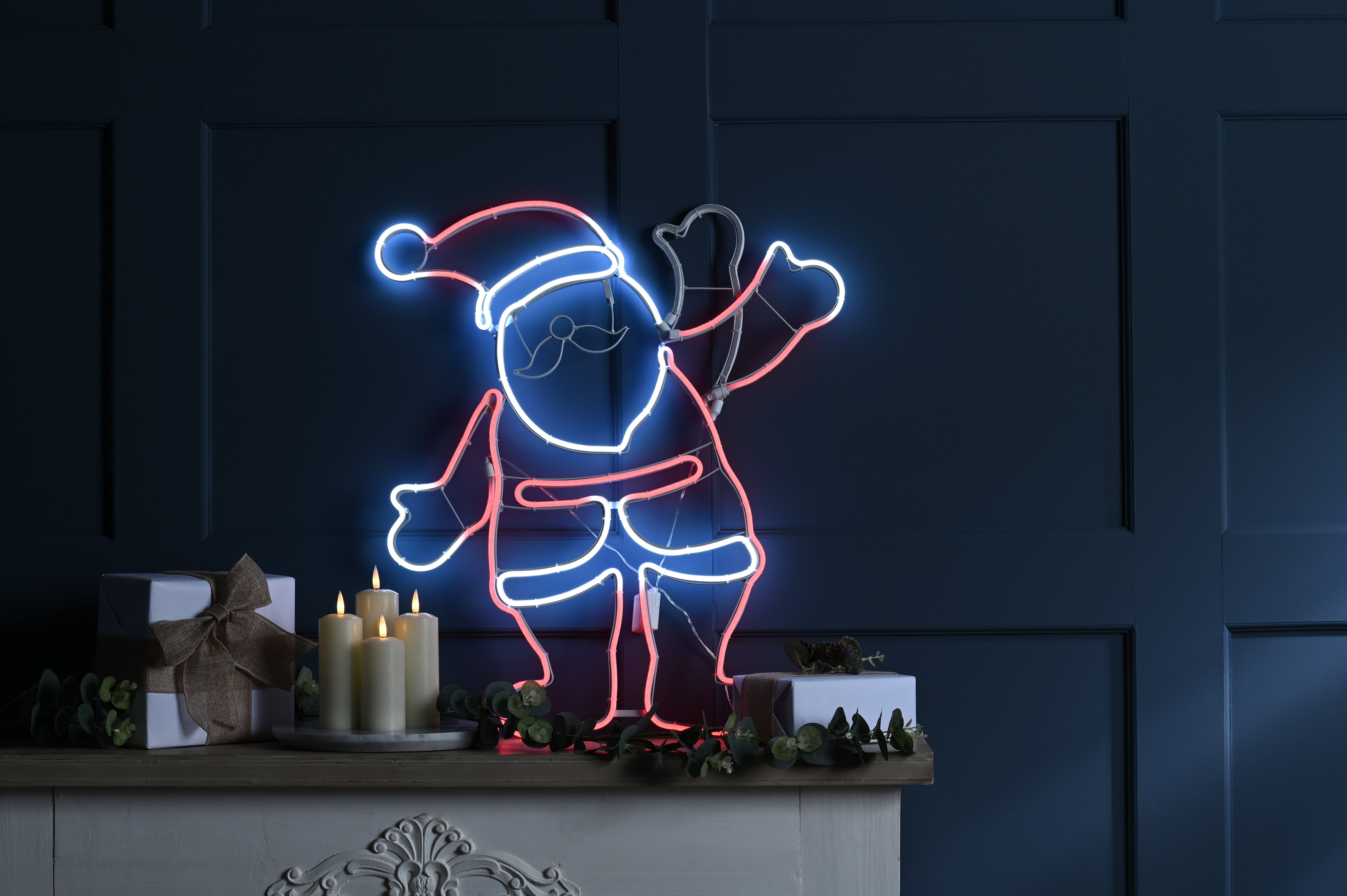 December Led Signs Festive Christmas Lit Neon Flex Waving Santa Sign 55 x 61cm – Trowell ...