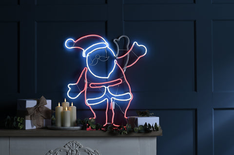 Festive LED Signs Festive Christmas Lit Neon Flex Waving Santa Sign 55 x 61cm