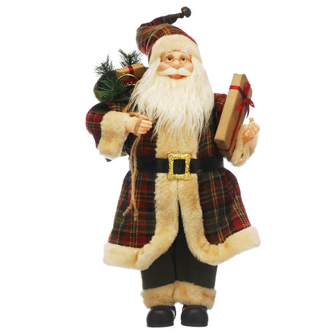 Festive Santa Figurines Festive Christmas Plaid and Brown Standing Santa with Parcel 45cm