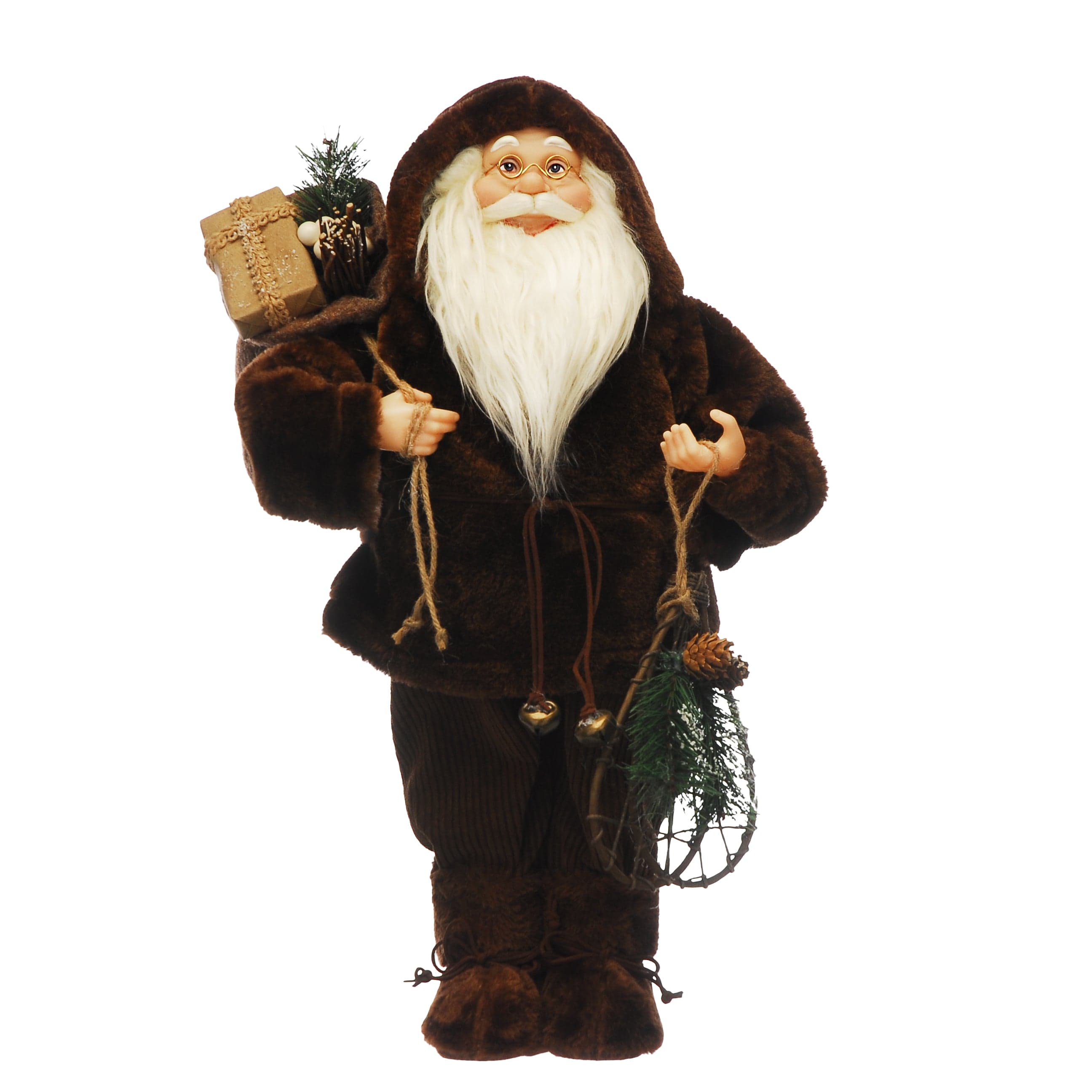 Festive Santa Figurines Festive Christmas Plush Brown Standing Santa with Snow Shoes 45cm