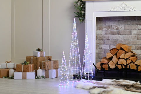 Festive LED Stars Festive Christmas Set of 3 Dewdrop Cone Trees with Multi-Colour LEDs