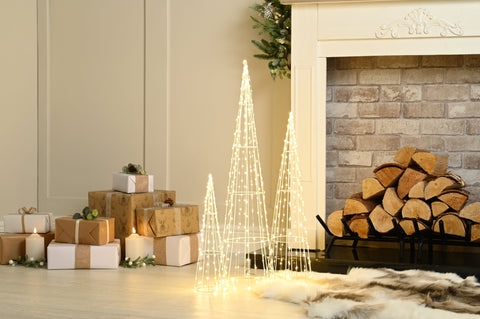 Festive LED Stars Festive Christmas Set of 3 Dewdrop Cone Trees with Warm White LEDs