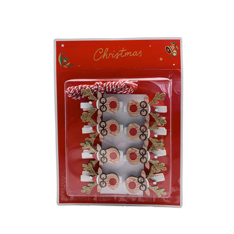Festive Card Clips Festive Christmas Set of 8 Wooden Reindeer Heads Pegs Car Holders