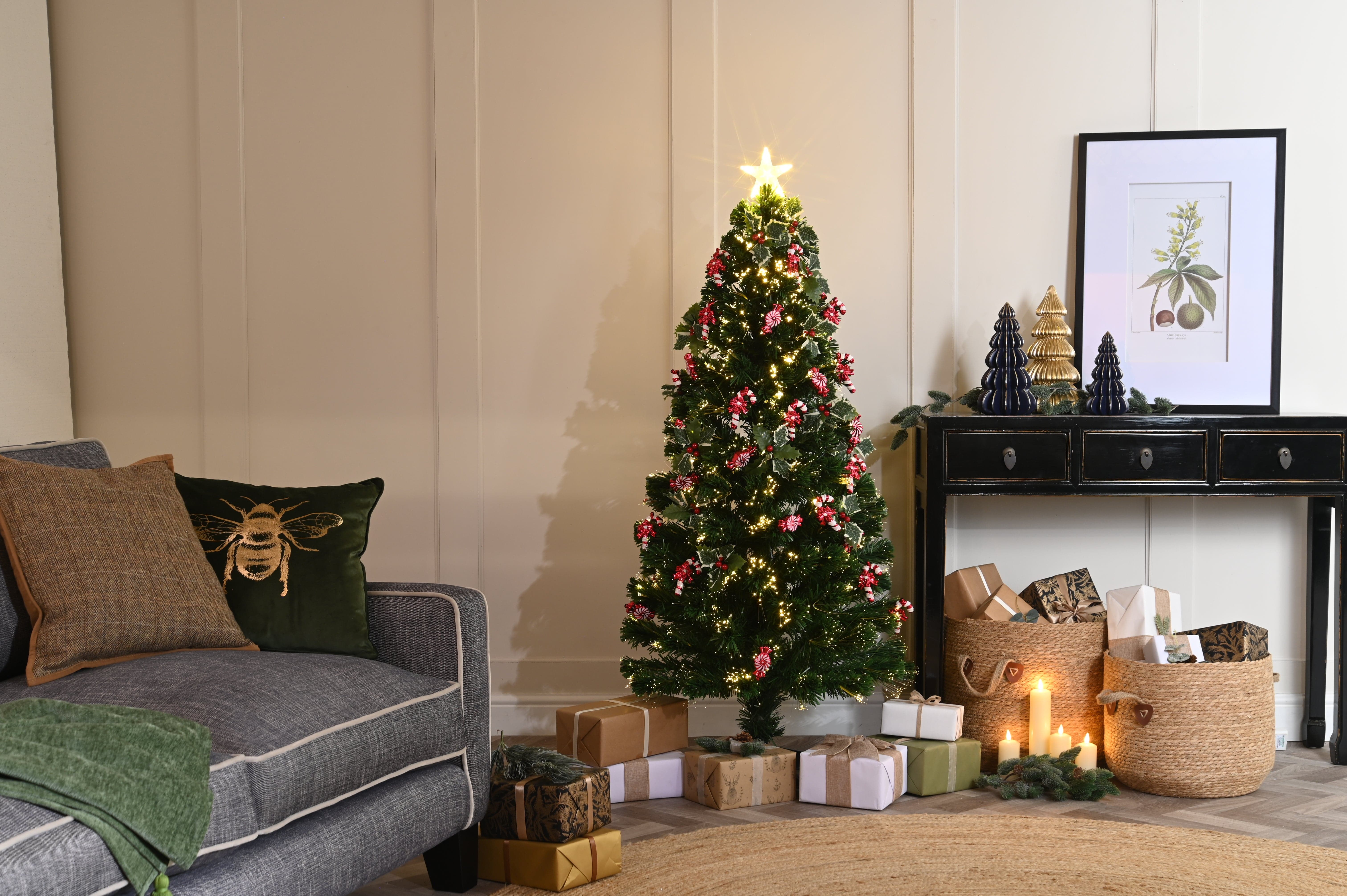 Festive Artificial Trees Festive Fibre Optic Holly and Candy Cane Christmas Tree 90cm