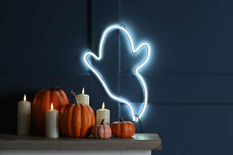 Festive Halloween Lit Decor Festive Halloween 36cm Lit Neon Flex Ghost - White
