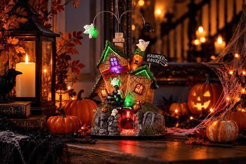 Festive Halloween Moving Figures Festive Halloween Lit Moving Haunted House