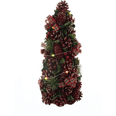 Festive Christmas Tree Festive Lit 43cm B/O Tartan Ribbon Tree