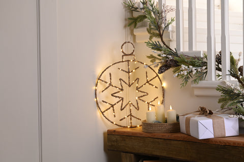 Festive LED Signs Festive Lit B/O Twinkling Gold Snowflake Ball Warm White