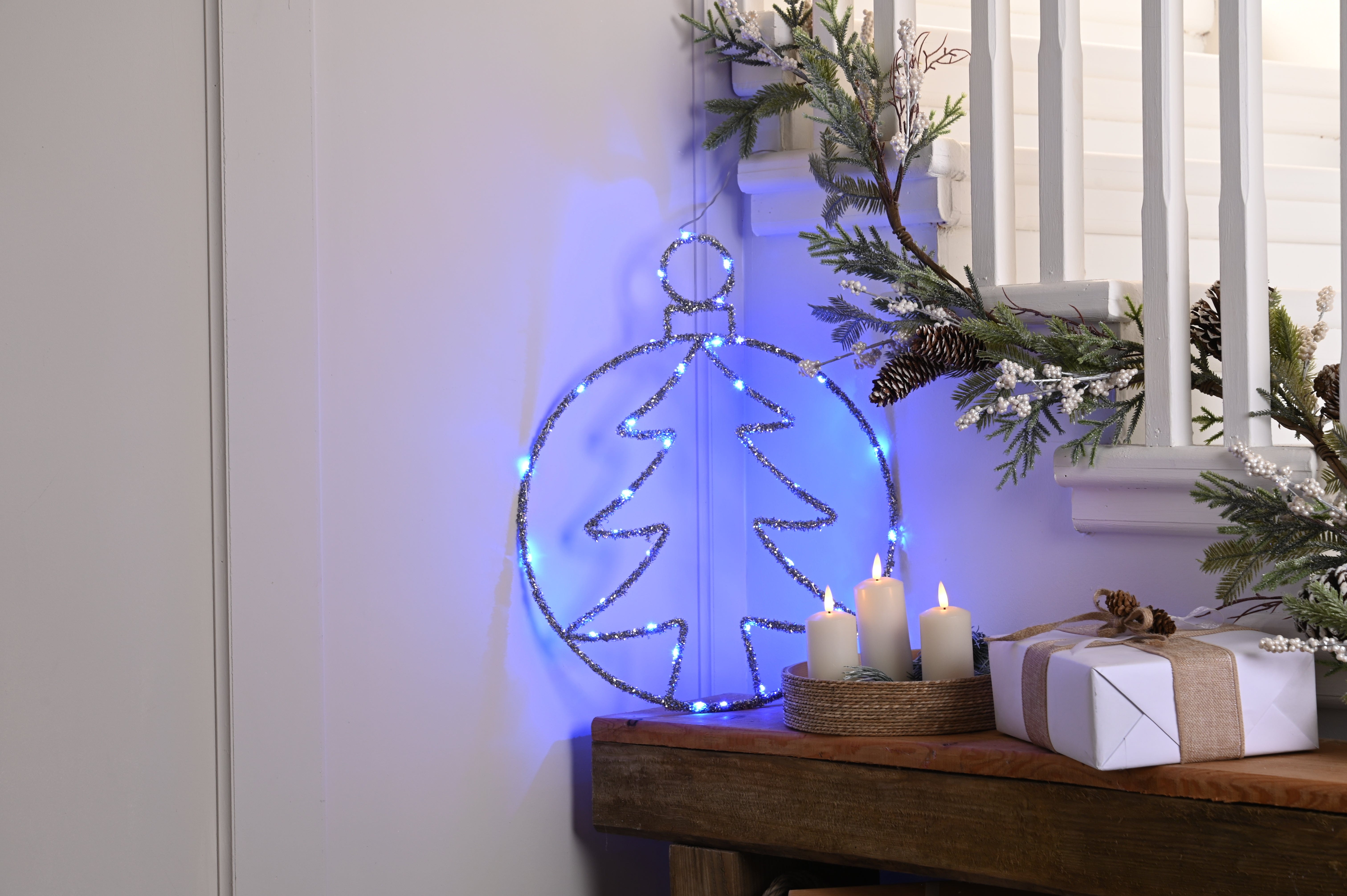 Festive LED Signs Festive Lit B/O Twinkling Silver Tree Ball Blue LED