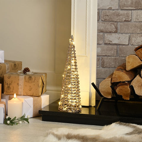 Festive Lit Cone Tree Champagne Gold 40cm