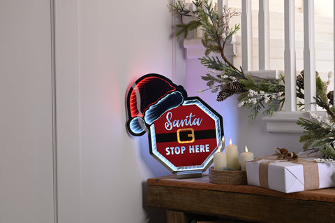 Festive Infinity Lighting Festive Lit Infinity Santa Stop Here! with Hat 40cm