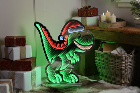 Festive Infinity Lighting Festive Lit Infinity T-rex with Santa Hat 60cm