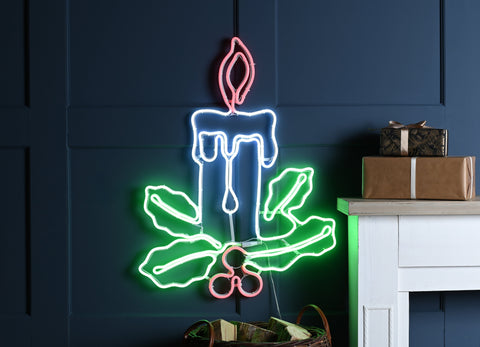 Festive LED Signs Festive Lit Neon Flex Candle Multicolour Sign 72cm