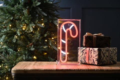 Festive LED Signs Festive Lit Neon Flex White and Red Candy Cane Sign 30cm