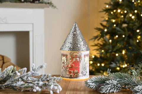 Festive LED Decoration Festive Lit Santa Snowman House Silver 21cm