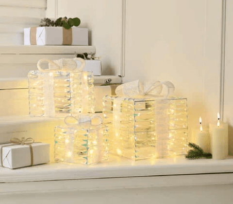Festive Lit Star Shimmer Parcels 3pc White