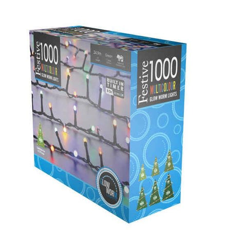 Festive Multicolour Glow Worm Lights 1000L
