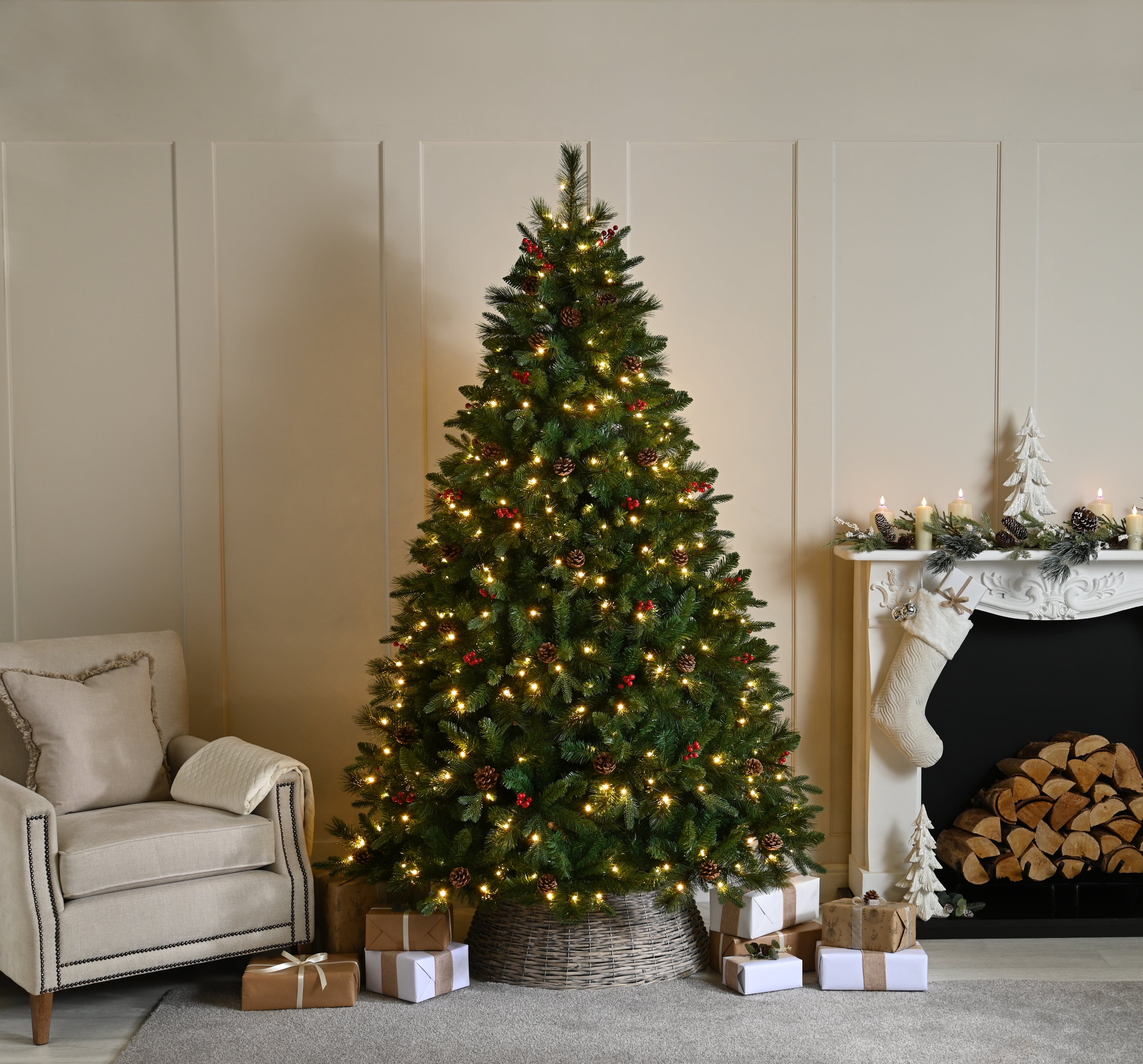 Festive Artificial Trees Festive Pre Lit Ben Nevis Pine Christmas Tree 210cm/7ft