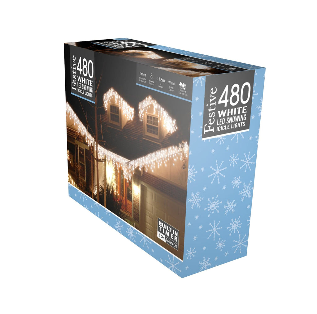Festive String Lights Christmas Festive Snowing Icicle Lights Cool White 480L