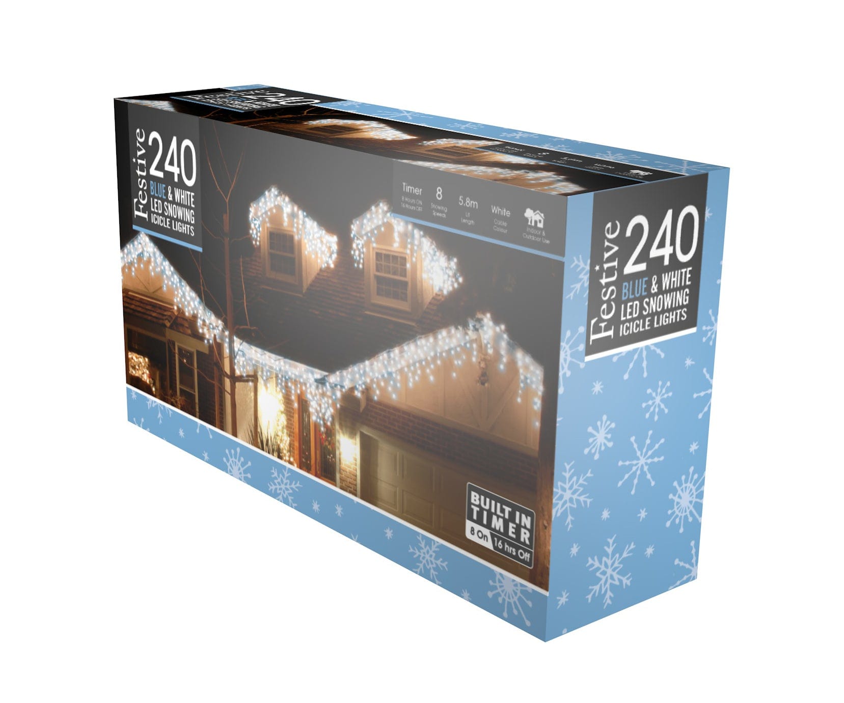 Festive String Lights Christmas Festive Snowing Icicle Lights White & Blue 240L
