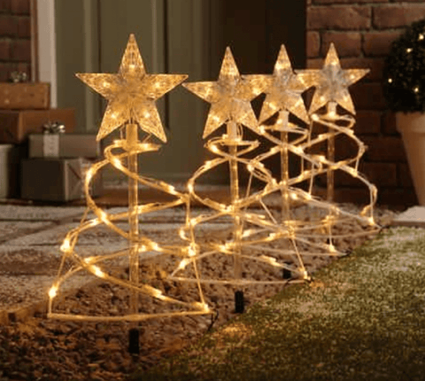 Festive Stake Lights Christmas Festive Spiral Pathfinder Tree Stakes 4pc Warm White
