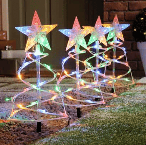 Festive Stake Lights Christmas Festive Spiral Pathfinder Trees Multi 4pc