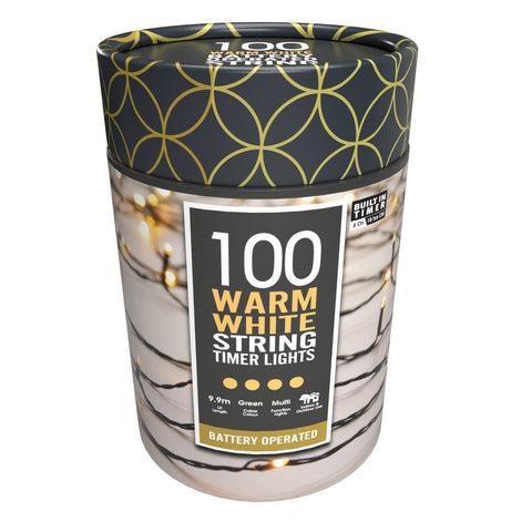 Festive String Lights Christmas Festive Warm White Timer String Lights 100 B/O
