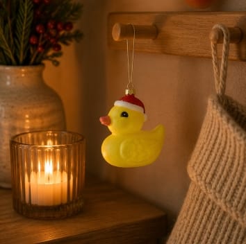 Festive Glass Hanging Christmas Decoration Festive Yellow Duck Hanging Decoration – 9cm