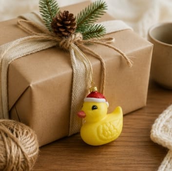 Festive Glass Hanging Christmas Decoration Festive Yellow Duck Hanging Decoration – 9cm