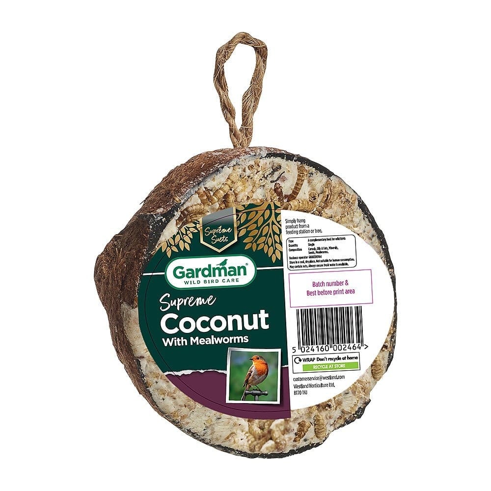 Gardman Suet Coconut Shells Gardman Supreme Coconut Feeder with Mealworms Single