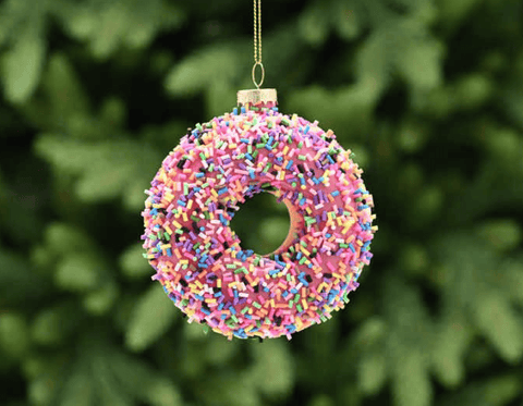 Festive Glass Hanging Christmas Decoration Hanging Red Glass Sprinkled Doughnut Decoration– 9cm
