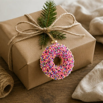 Festive Glass Hanging Christmas Decoration Hanging Red Glass Sprinkled Doughnut Decoration– 9cm