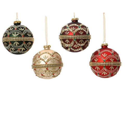 Kaemingk Baubles Kaemingk Bauble Set of 2 Glass Baubles With Beads Assorted Colours
