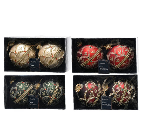 Kaemingk Baubles Kaemingk Bauble Set of 2 Glass Baubles With Beads Assorted Colours