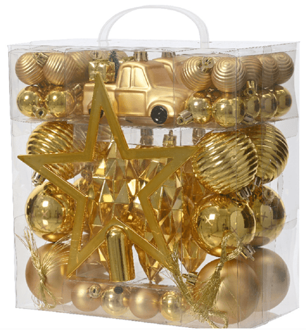 Kaemingk Baubles Kaemingk Bauble Set Shatterproof Mix Gold 67pc