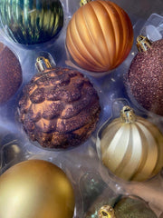 Kaemingk Baubles Kaemingk Bauble Set Shatterproof Mix Green/Gold/Orange/Brown 30pc