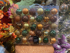 Kaemingk Baubles Kaemingk Bauble Set Shatterproof Mix Green/Gold/Orange/Brown 30pc