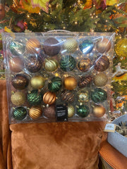 Kaemingk Baubles Kaemingk Bauble Set Shatterproof Mix Green/Gold/Orange/Brown 30pc