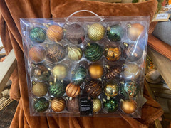 Kaemingk Baubles Kaemingk Bauble Set Shatterproof Mix Green/Gold/Orange/Brown 30pc