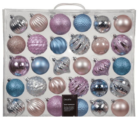 Kaemingk Baubles Kaemingk Bauble Set Shatterproof Mix Pink/Blue/Lilac/Silver