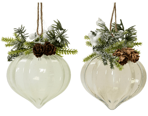 Kaemingk Baubles Kaemingk Glass Baubles Snow/Pinecone 2pc