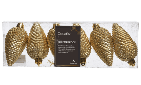 Kaemingk Baubles Kaemingk Pinecone Baubles Shatterproof Gold 6pc