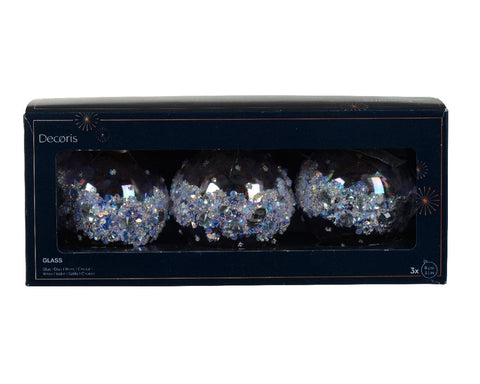 Kaemingk Baubles Kaemingk Set of 3 Glass Baubles with Spangles and Diamonds